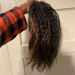 100% human hair Dark Brown to Light Brown deep wave headband wig ( 18 inches )